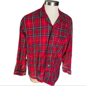 Land’s End Button Front Super Soft Cotton Red Green Orange Plaid Shirt Men’s LT